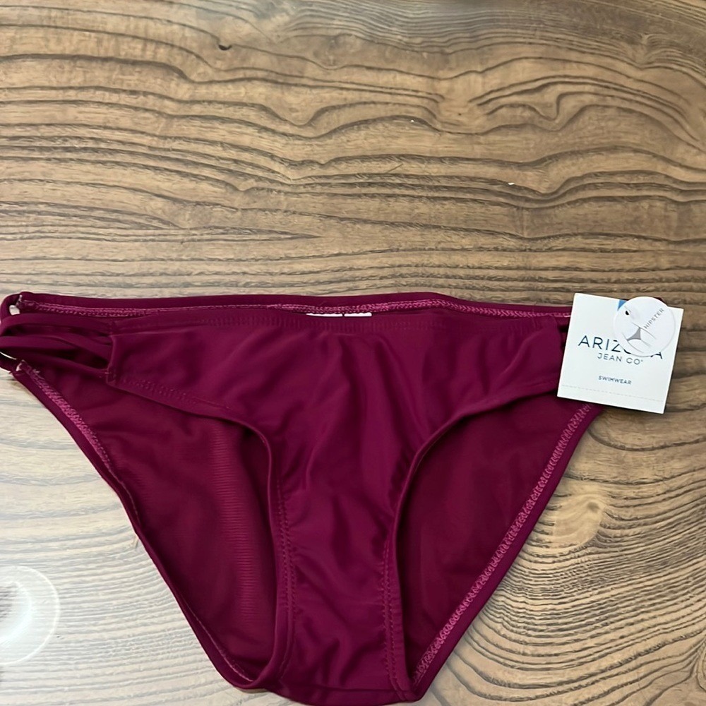 Arizona Jean‎ Co Wine Purple Hipster Bikini Bottom Strappy Sides Size Large NWT